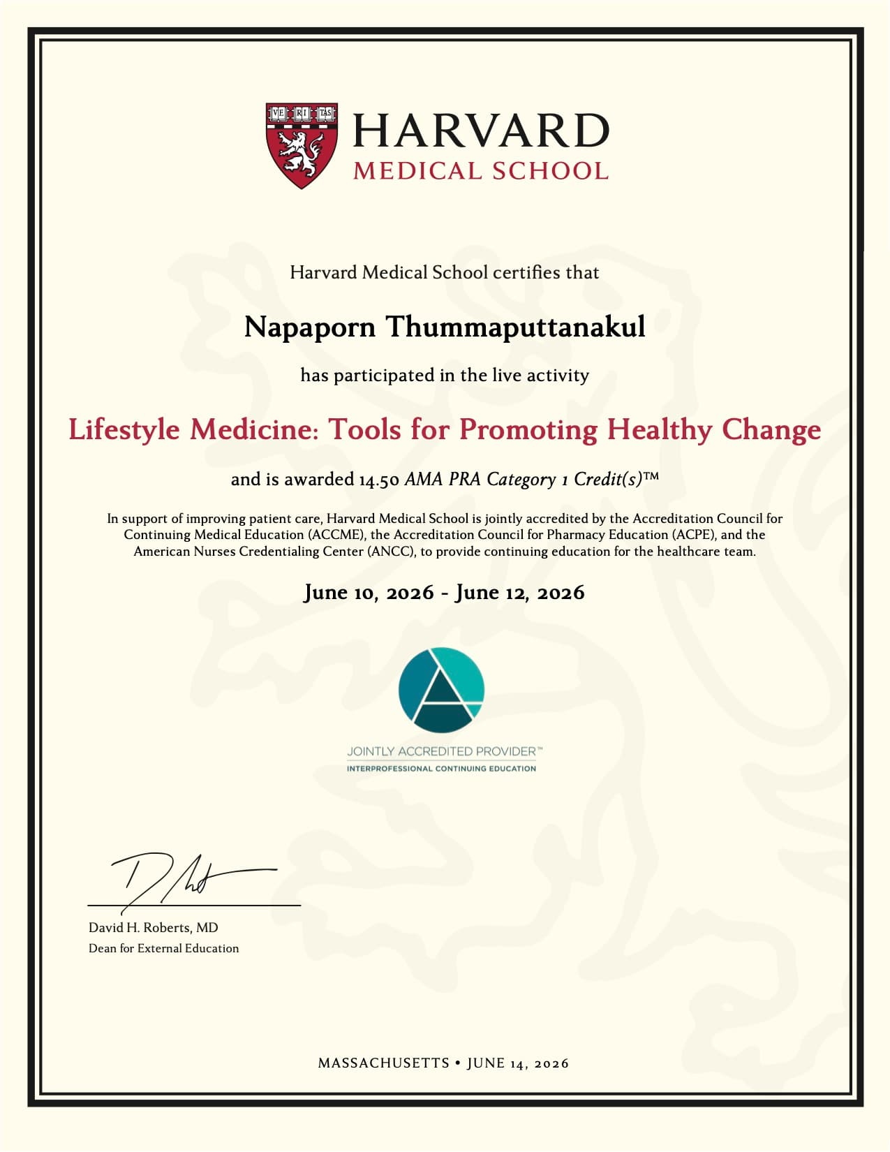 Harvard Medical School - Lifestyle Medicine: Tools for Promoting Healthy Change 2026